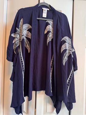 Chico’s Navy Palm Tree Embroidered Open Kimono large X-Large